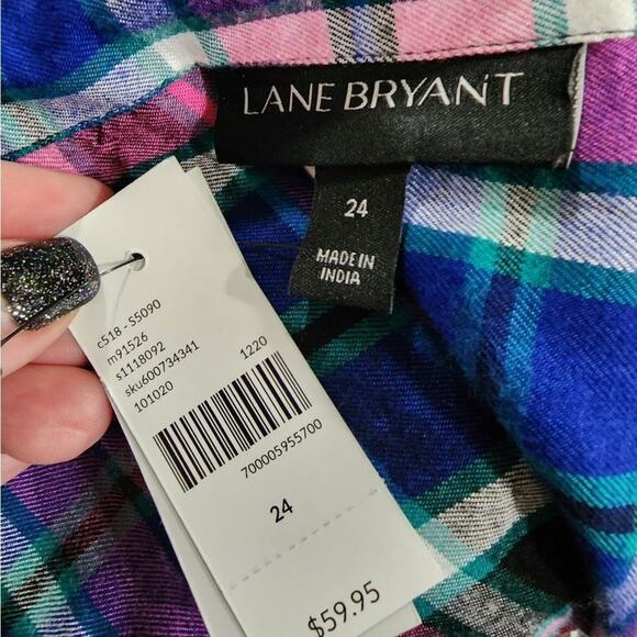 Lane Bryant pink and blue plaid high low tunic Shirt plus size 24 new!!! - Picture 11 of 12